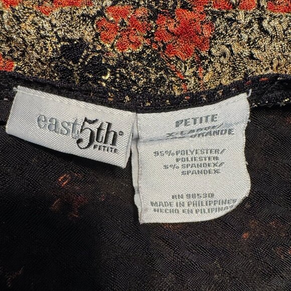 East 5th Y2K Faux Wrap Top Womens SIze‎ XL Empire Waist Stretch Lace Trim Floral - Picture 6 of 8